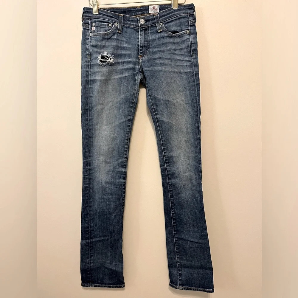 AG ADRIANO GOLDSCHMIED VINTAGE SUPER SKINNY RIPPED JEANS SIZE 24R